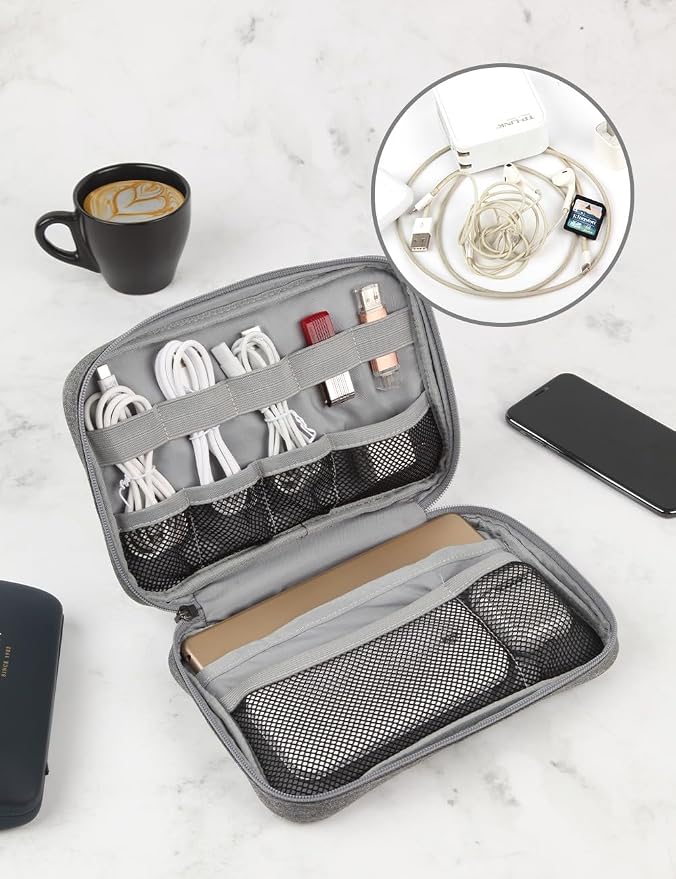 GOX Cable Organizer Pouch – Case for Chargers and Cords, Cord Organizer Travel Black, Small Cable Organizer Bag for Earbuds & Tech Accessories(Grey-Large)
