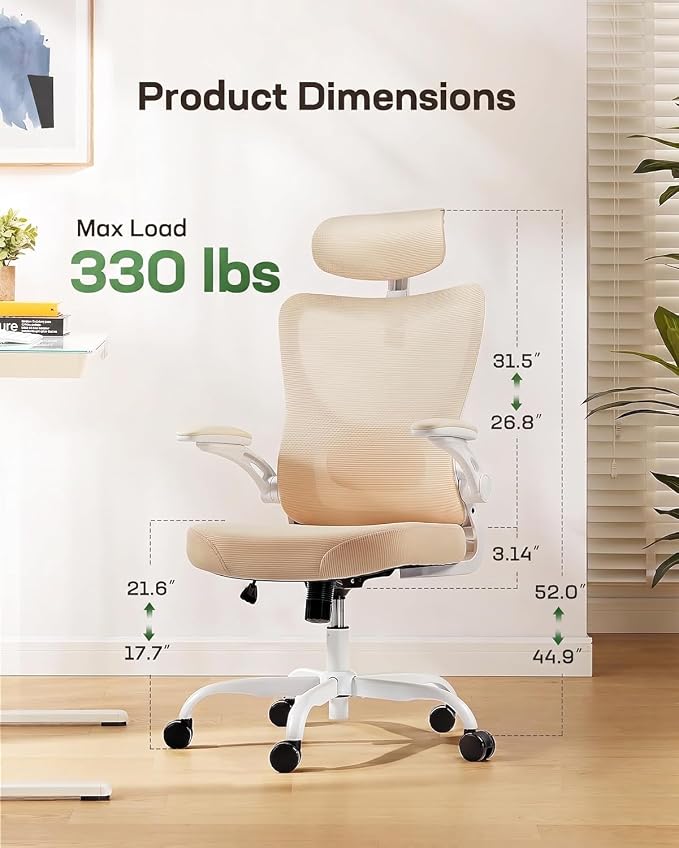 Marsail Ergonomic Office Chair with 3D Armrests, Pack of 5 | Office Desk Chair with High Back Mesh, Adjustable Lumbar Support, Rolling Work Swivel Task Chairs with Wheel, Headrest, home