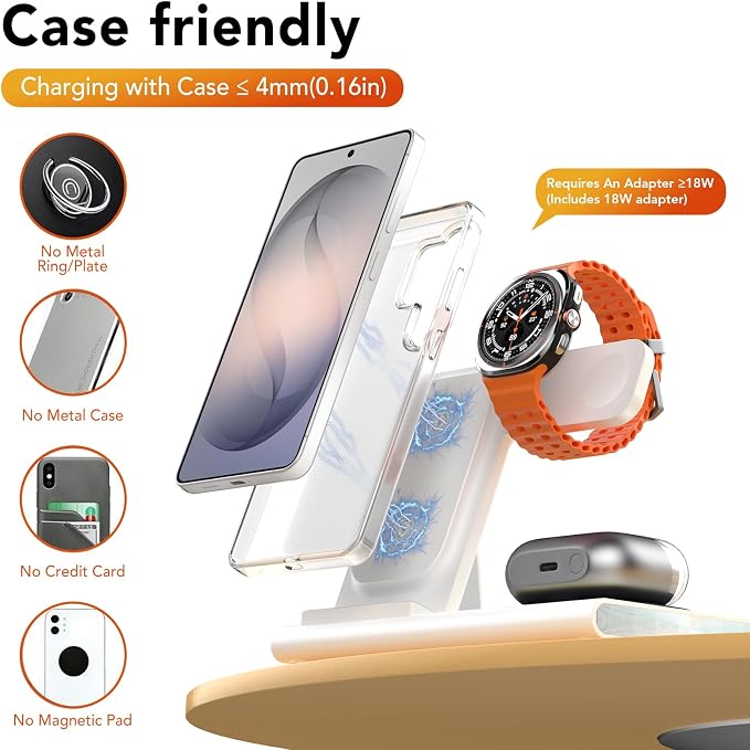 Wireless Charger for Samsung Charger (Foldable & Nightlight),3 in 1 Charging Station for Samsung S26 Ultra/S25/S24/S23/S22/Note20 Z Fold Flip7, Travel Charger for Galaxy Watch 8/7/6/5/4/3/Galaxy Buds4