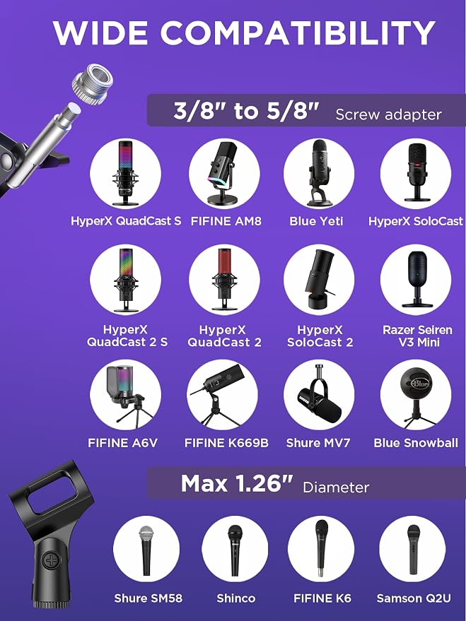 InnoGear Microphone Stand Mic Boom Arm for Blue Yeti HyperX QuadCast S SoloCast Snowball Fifine K669B and other Mic, with Shock Mount Windscreen Pop Filter Mic Clip Holder Cable Ties, Medium