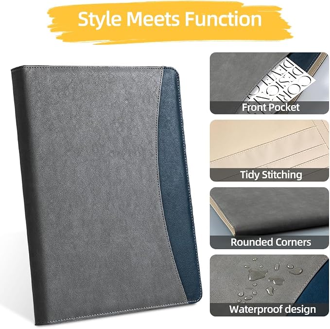 PU Leather A4 Clipboard Portfolio, Resume Padfolio Business Case | Features 25 memo sheets & pen holder. Durable PU leather for job interviews, office meetings & travel. Professional & sleek.