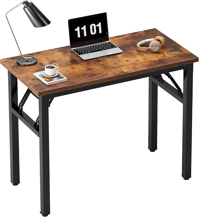 sogesfurniture Small Foldable Computer Desk 31.5 inches, Folding Sturdy Laptop Workstation Table for Home Office, Retro No Assembly Portable Study Writing Gaming Desk for Small Spaces, Rustic Brown