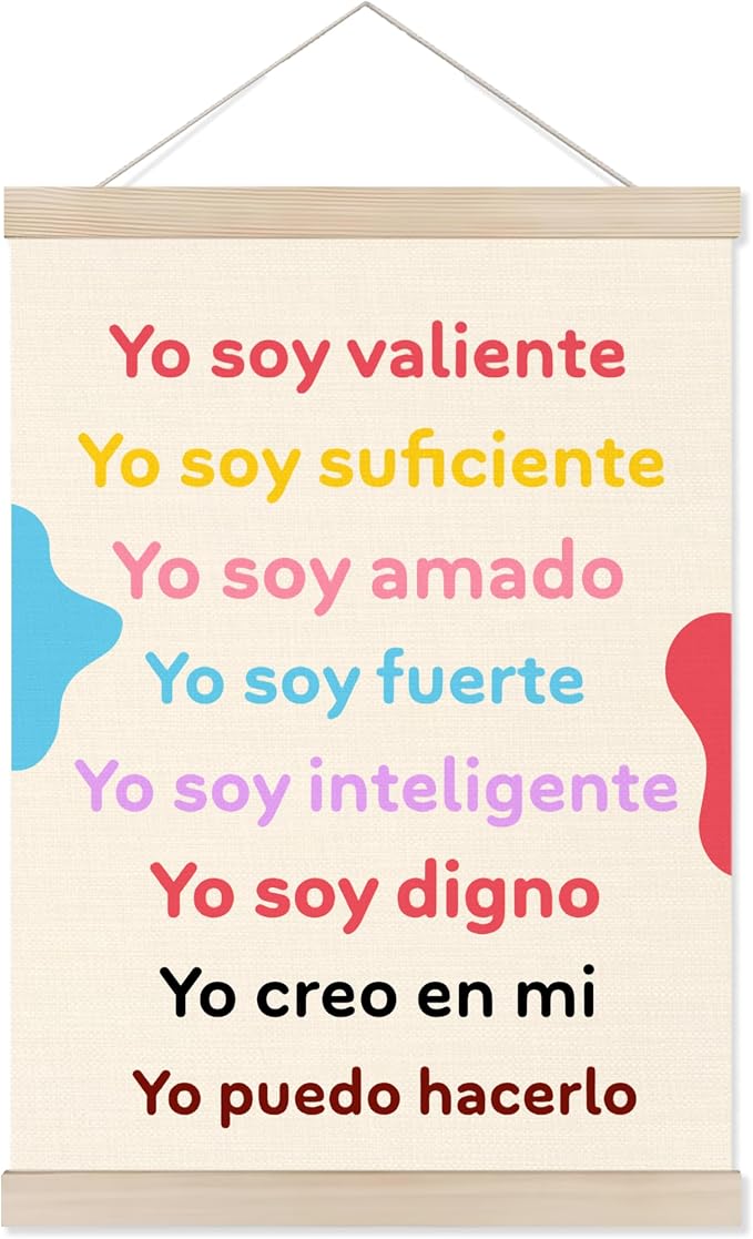 Welshower Boho Spanish Classroom Poster Hanger Frame, Yo Soy Valiente Motivational Inspirational Quotes Wall Art Prints Decor for Classroom Kids Room Nursery Playroom, 12x16 Inch