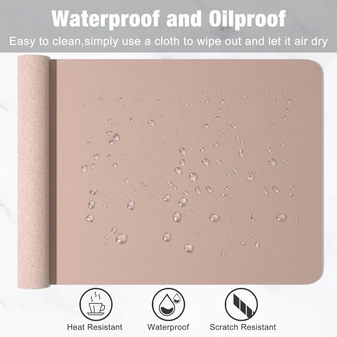 Hsurbtra Desk Pad, 48" x 17" PU Leather Desk Mat, XXXL Extended Mouse Pad, Waterproof Desktop Blotter Protector, Non-Slip Ultra Thin Large Laptop Keyboard Writing Mat for Office Home, Beige Apricot