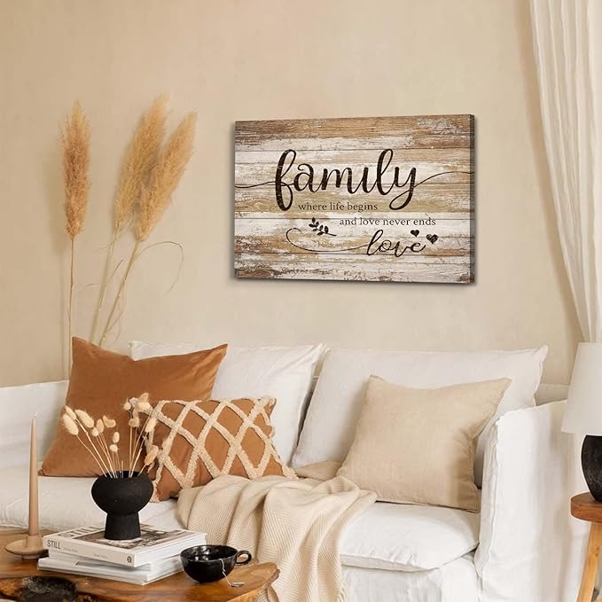 Vintage Family Sign Wall Decor for Living Room Farmhouse Family Canvas Wall Art Bedroom Decor Rustic Sweet Quotes Prints Retro Kitchen Signs Wooden Pictures Christian Artwork Home Decoration 16x24”