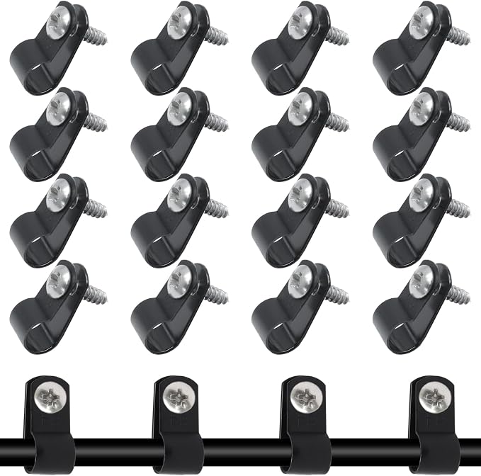 50 Pcs 1/3 Inch Black Nylon Cable Clip Wire Clamp, R-type | 8.4mm, Screw Mounting, Wire Management, Stainless Steel Screws Included