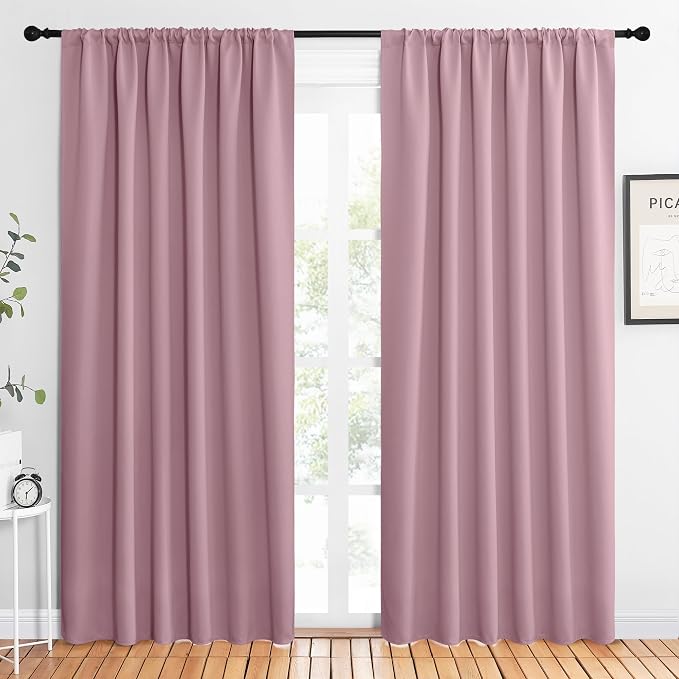 NICETOWN 2 Panels Blackout Curtains, Rod Pocket Thermal Insulated Drapes 84 inches Long, Easy-Care Modern Home Decoration Sunshades for Guest Room, Living Room, Office, 62 x 84 Inch, Rouge Pink