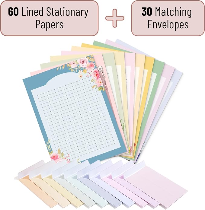 Mr. Pen- Stationery Writing Paper Set with Envelopes, 5.2" x 7.3" | 60 Letter Sheets & 30 Envelopes, Smooth Printable Letter Paper for Handwritten Notes, Personal Letters, Invitations