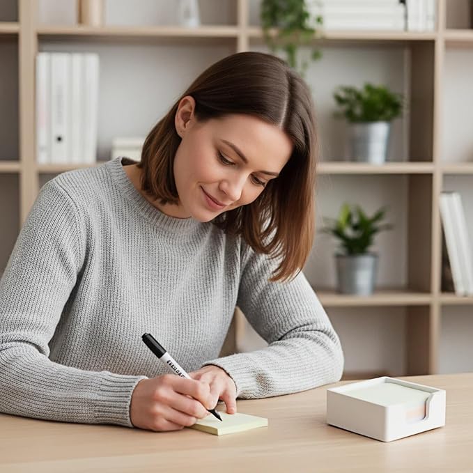 Concrete Sticky Note Holder for 3x3″ Notes - Cement Self-Stick Note Memo Pad Holder Notepad Dispenser Organizer - Modern Desk Accessory for Office & Home, White