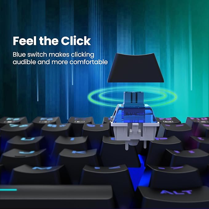 RisoPhy Mechanical Gaming Keyboard, Blue Switch USB Wired Keyboard, 20 RGB Light up Backlit Modes, 104 Key Full Size Clicky Keyboards, Anti-Ghosting/Spill-Resistant Rainbow LEDKeyboards for PC(Black)