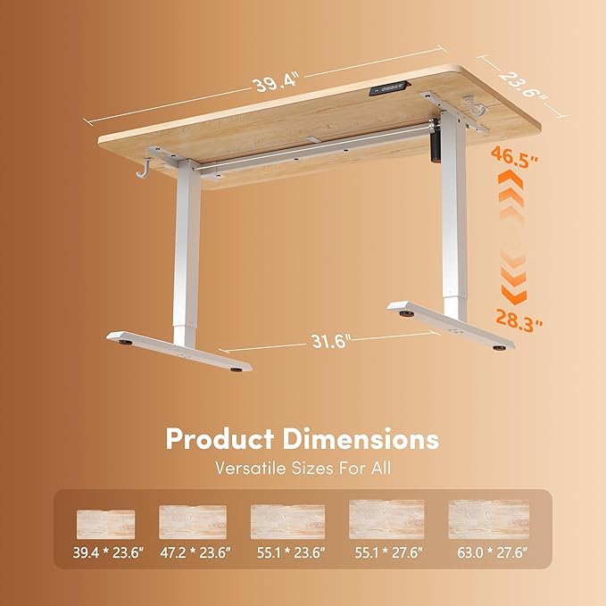 FEZIBO 40 x 24 Inchs Electric Standing Desk, Height Adjustable, Sit Stand Up, Computer Office Desk with Splice Board, White Frame/Maple Top