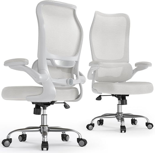 TRALT Ergonomic Office Chair- Desk Chair with Adjustable Lumbar Support | Big and Tall Back Ergonomic Desk Chair - Home Office Mesh Chairs and PU Leather Seat for Home Reading to Adults(White)