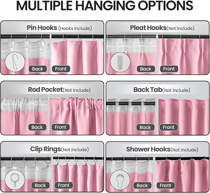 Toddler Teen Princess Curtains for Girls 2 Panels Set - Hot Pink Curtains Blackout for Girls Bedroom - Living Room Decor Ceiling Mount Track Curtain with Hooks 52 x 90 Inches Long