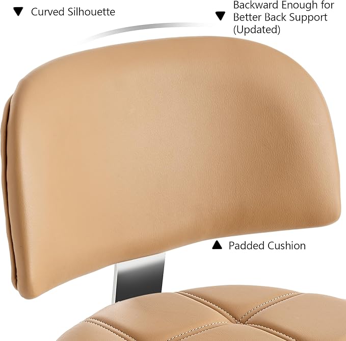 Lockable Stool with Back and Foot Rest Ergonomic Rolling Hydraulic Adjustable Stool for Doctor Esthetician Artist Home Small Office Desk (Camel, 24''-31'')