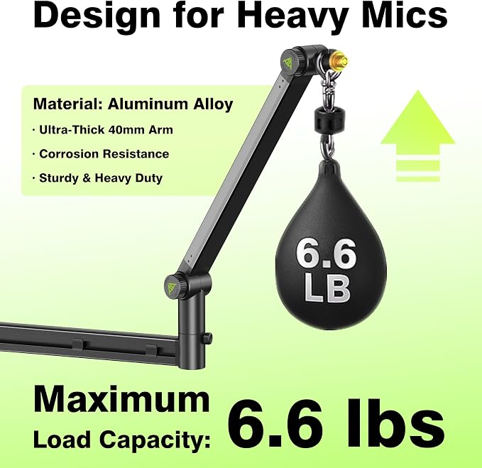 AA AUDIO ACCESSORY Mic Arm Desk Mount (Design for Heavy Mic) 6.6lbs Load Capacity, Stable Gear Lock Never Sags, Metal Low Profile Microphone Boom Stand for Shure SM7B SM7dB MV7, Blue Yeti, Rode PodMic