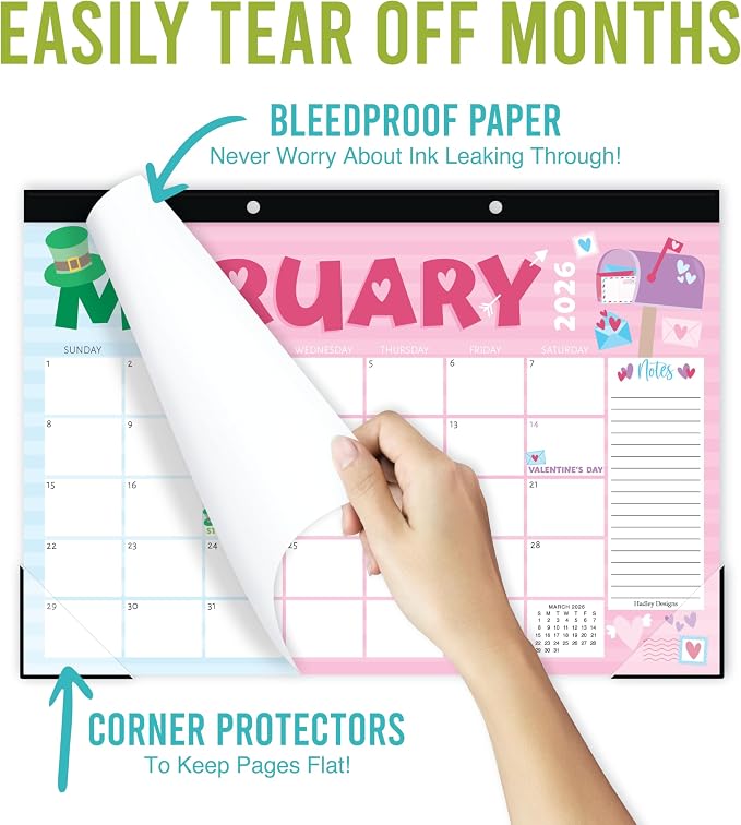Hadley Designs Large Teacher Desk Calendar 2026-2027 - Desktop Calendar 2026, 18-Month Desk Calendars for Home, Office & Classroom, Cute Classroom Must Haves, Back to School Teacher Gifts