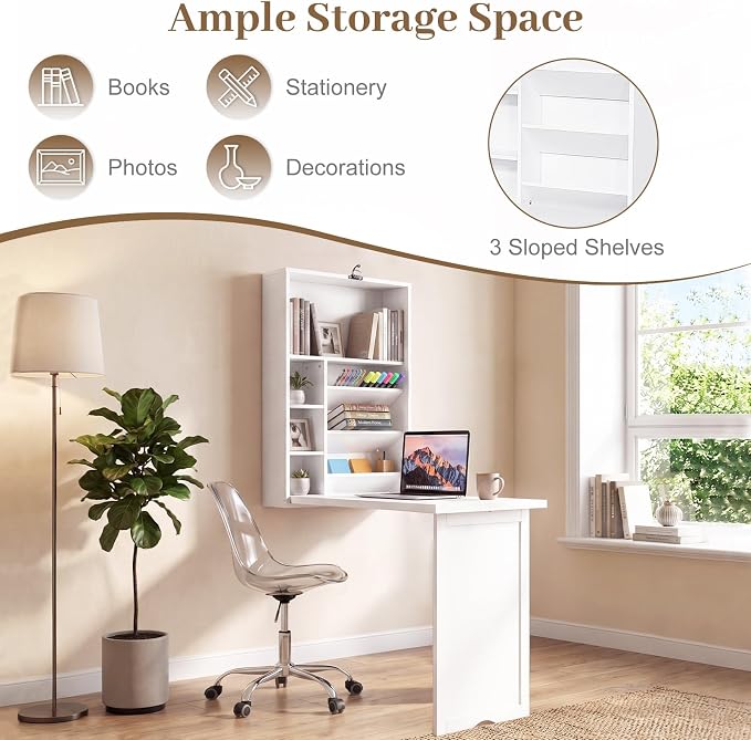 Casart Multi-Function Computer Desk, Wall Mounted Fold Out Table, Convertible Desk Writing Desk for Home and Office