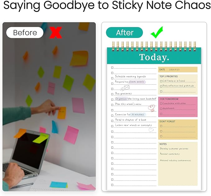 CICPAP To Do List Notepad - To Do List Notebook for Work with 52 Sheets, Undated Daily Planner Perfect for Enhanced Productivity and Goal Achievement - Green Pink