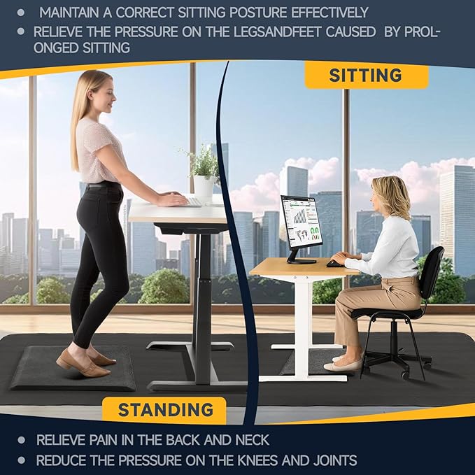 Nuanchu 2 Pcs Large Hard Floor Chair Mat and Anti Fatigue Mat Set Desk Rug for Rolling Chair on Hardwood Non Slip Anti Fatigue Rug for Standing Work Office Kitchen(74 x 59 Inches,29 x 17 Inches)