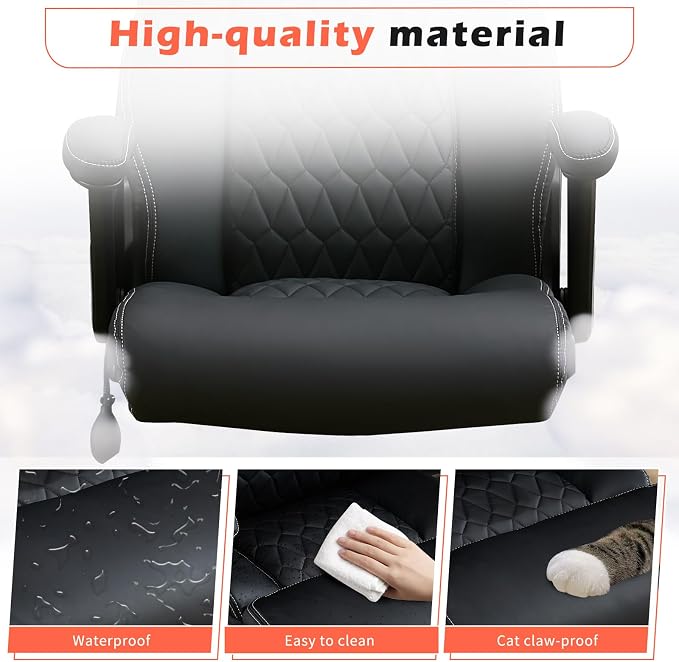 700lbs Big and Tall Office Chair - Heavy Duty Executive Desk Chair with Inflatable Lumbar Support, Extra Wide Padded Seat, Flip-up Arms, Metal Base & Quiet Rubber Wheels, High Back Ergonomic Chair