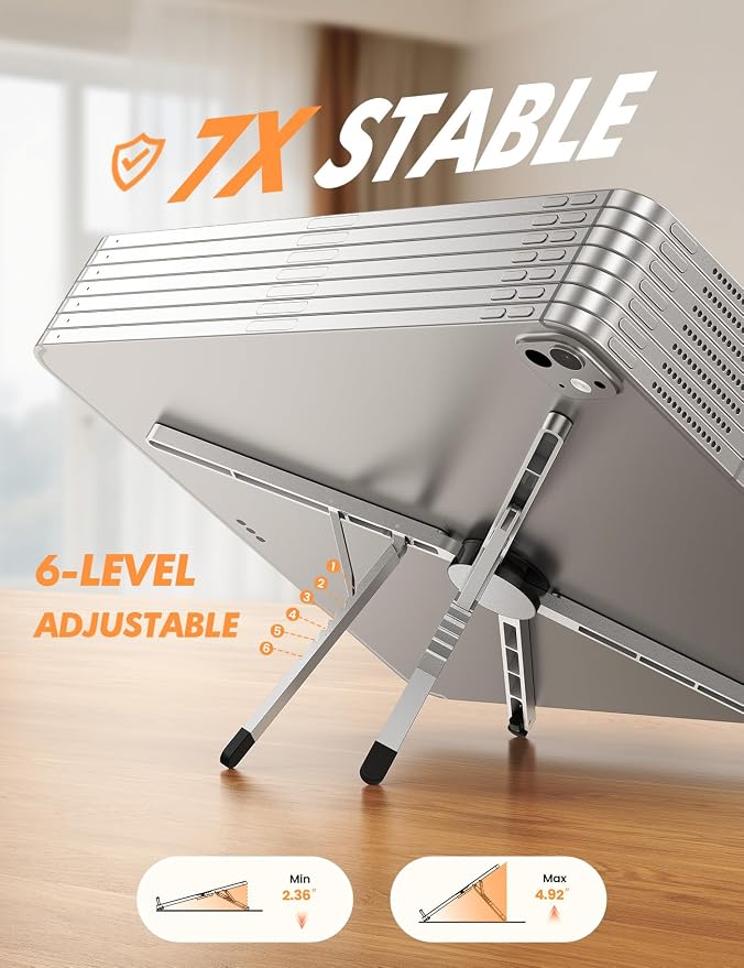 Lamicall [Ultra-Slim] Foldable Portable Laptop Stand for Desk, 6 Level Height Ergonomic Laptop Riser for Business Trip Library Cafe Computer Holder fit 10-15.6" MacBook Neo Air HP Dell Lenovo - Silver