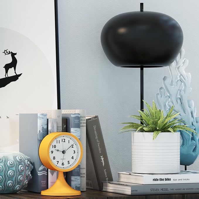 AYRELY® 3" Analog Alarm Clock, Retro Small Clock, Desk Clock for Bathroom | Cute Battery Operated Table Clock with Silent Movement and Light for Bedroom, Bedside, Living Room Decor and Shelf (Orange)