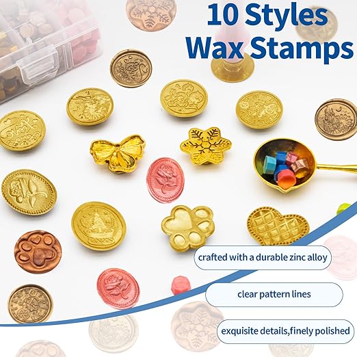 917Pcs Wax Stamp Bead Kit for Beginner, 18 Colors Wax Sealing Beads, 10 Stamps, Spoon for Wedding Invitation, Envelope Seal, DIY Crafts, Gift Idea