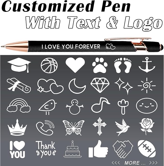 Sparklove Personalized Pens Bulk, Custom Pens with Name/Logo, Customized Black Ink Ballpoint Gifts, Engraved Pen with Stylus, Ideal for Business, Wedding, Birthday, Women, Men Office Metal Pen
