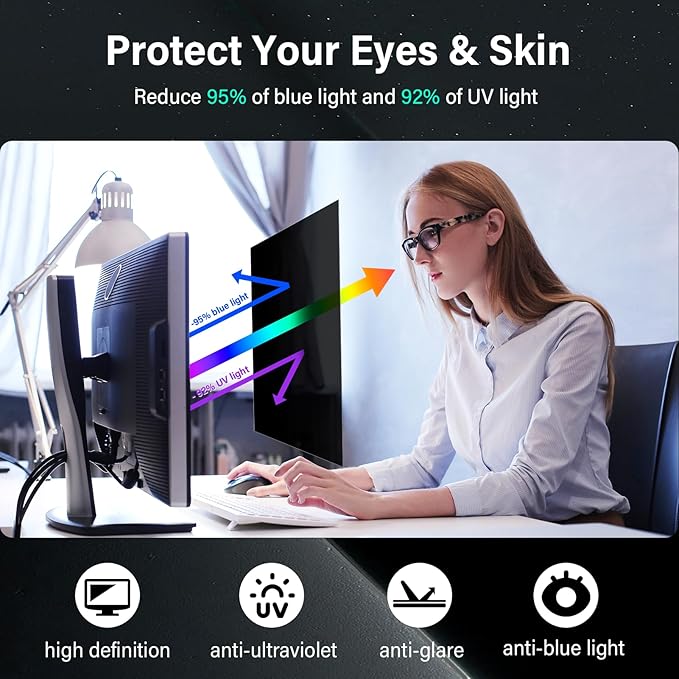 [2 Pack] 24 Inch Computer Privacy Screen for 16:9 Aspect Ratio Widescreen Monitor, Eye Protection Anti Glare Blue Light Computer Monitor Privacy Filter, Removable 24 in Protector Film
