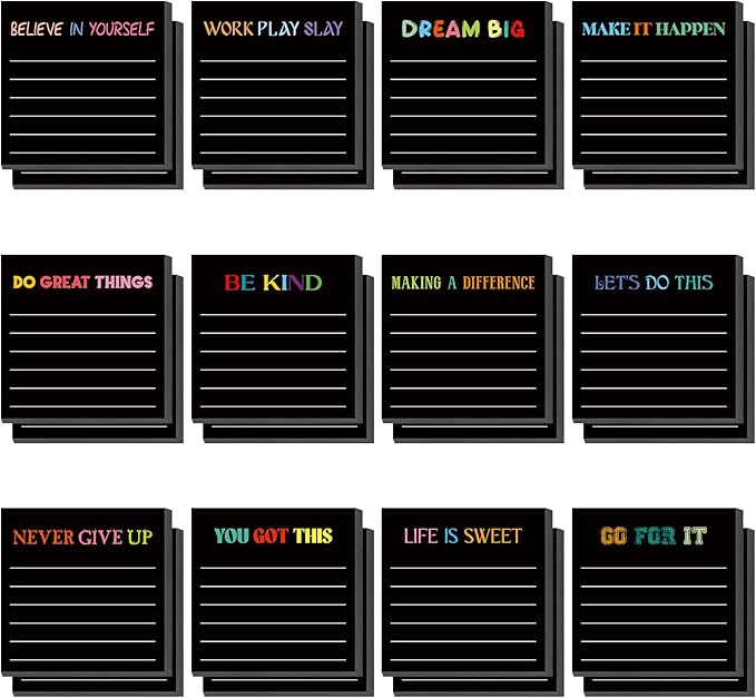 Yinder 24 Pcs Inspirational Sticky Notes Thank You Gift Motivational Sticky Note Pad Employee Appreciation Gift Bulk for Staff Coworker Teacher Nurse Office Groups 3 x 3'' (Inspirational,Black)