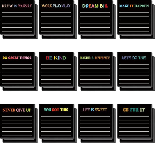 Yinder 24 Pcs Inspirational Sticky Notes Thank You Gift Motivational Sticky Note Pad Employee Appreciation Gift Bulk for Staff Coworker Teacher Nurse Office Groups 3 x 3'' (Inspirational,Black)