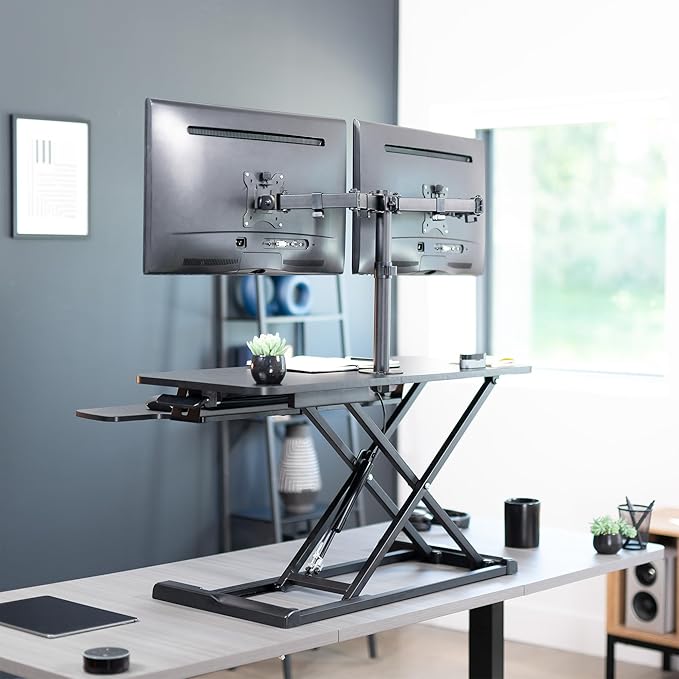 VIVO Height Adjustable 36 inch Standing Desk Converter with Dual 13 to 30 inch Monitor Stand, Sit Stand Monitor Mount and Desk Riser, Black, DESK-V036K-M2