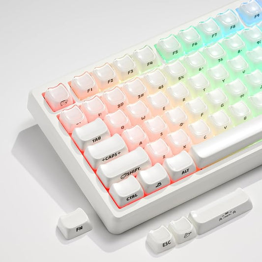 XVX Jelly Keycaps, MAO Profile Creamy White Double Shot Side-Printed Translucent 119 Keys Keycap Set, PC+ABS Keycaps for MX Switches, Fit 61/68/84/87/104/108 ANSI Mechanical Keyboards-Creamy White