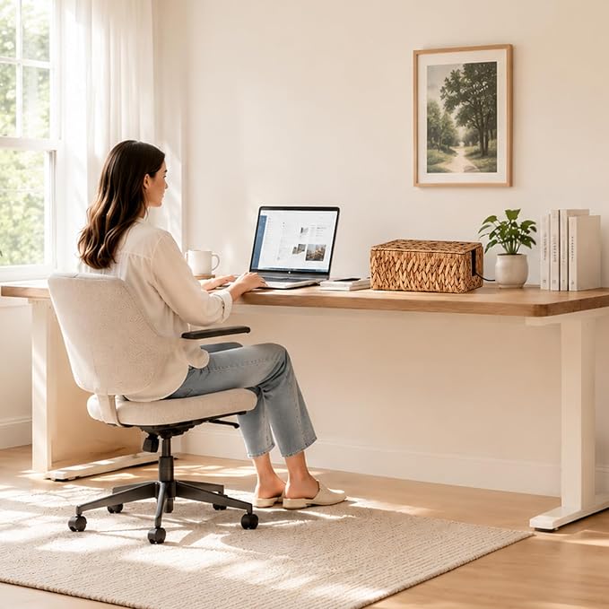 Cable Management Box, Small Cord Organizer Box for Power Strip | Handwoven Water Hyacinth Storage Basket with Metal Frame, Decorative Cable Organizer for Desk, Office, Living Room & Bedroom