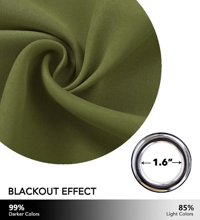 NICETOWN Blackout Room Darkening Window Curtain for Christmas Decoration, Thermal Insulated Solid Grommet Blackout Curtain/Drape for Living Room (Single Panel, 42 by 84 inches, Olive Green)
