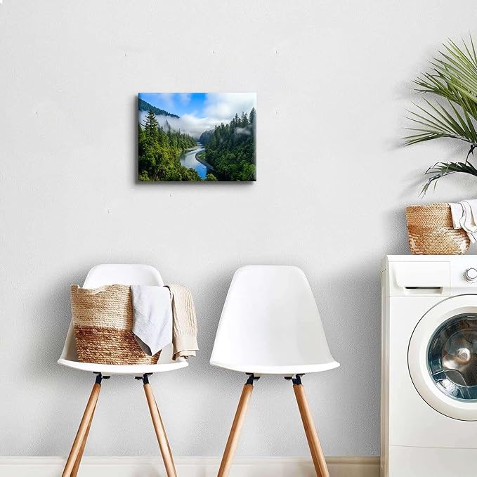 Smoky Mountain Canvas Wall Art for Living Room, Foggy Forest Landscape Wall Decor Nature Pine Trees Scenery Picture Prints Poster Mountains Lake Painting Artwork Home Bedroom Office Decorations 12x16”