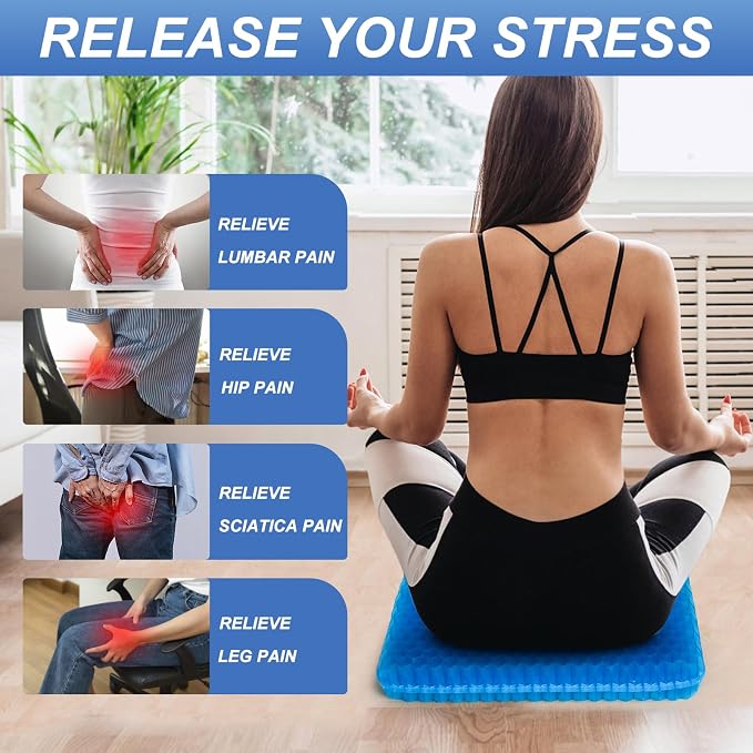 Gel Seat Cushion for Long Sitting - 18" x 16" x 2.4" (Extra Thick＆Soft) | Gel Cushion for People Over 200 lbs, Pressure Relief Cushion for Office Chair, Egg Cushions for Wheelchair, Gel Pad for Car
