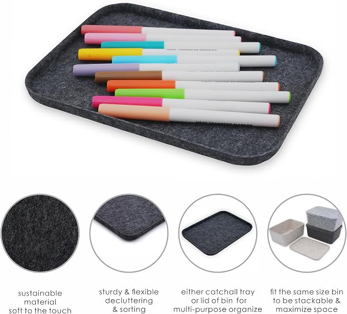 Felt tray Lid for Storage Bin Drawer Organizer cap of box Charcoal