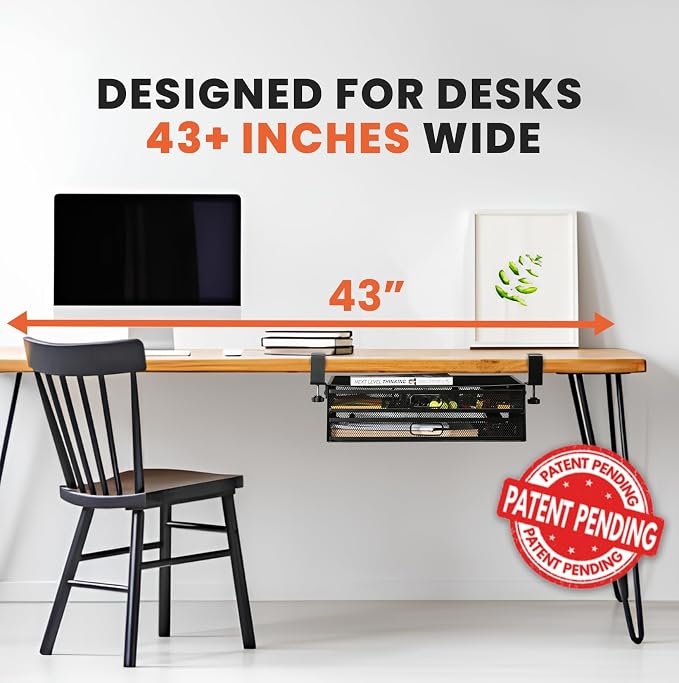 Homeify Under Desk Drawer Organizer Clamp-On, Mesh Metal Drawer Attachment, 2 Drawer Slide Out, On Or Under Desk Organizer For Office Supplies & Home Essentials (2 Drawers)