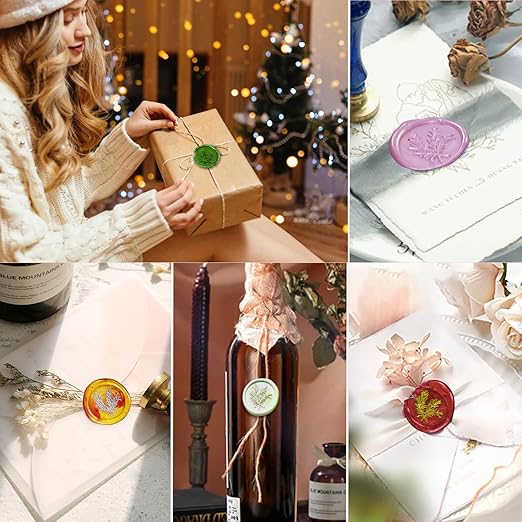 Wax Seal Kit, 624 Pcs 24 Colors Sealing Beads, 1 Pcs Stamp,Sealing Wax Warmer,Spoon,Mat,Metallic Pen, 10Pcs Envelope, 8Pcs Tea Candles for Wedding Birthday Gift and DIY Craft