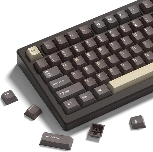Double Shot PBT Keycaps Set 130 Keys, Cherry Profile Custom Keycaps 60 65 75 100 Percent for 61/64/68/84/87/100/104/108 Retro Gaming Mechanical Keyboard, Brown Coffee