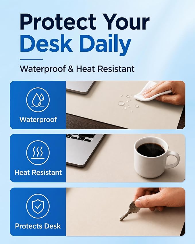 Aothia Dual-Sided Desk Mat, FSC Cork & PU Leather Desk Pad, Large Mouse Pad & Writing Surface for Full Desk Coverage, Non-Slip Waterproof Desk Protector - 47" x 23.6", Cream
