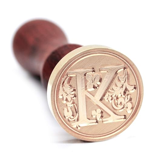 Medieval Initial Alphabet Wax Sealing Stamps, Brass Head Wooden Handle, for Thanksgiving Card/Envelope/Gift Wrap/Wedding Engagement Party Invitation - Letter K