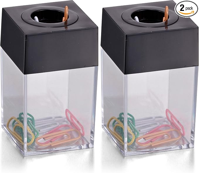Officemate Small Clip Dispenser with Magnetic Top, Clear/Black (93687) (Pack of 2)