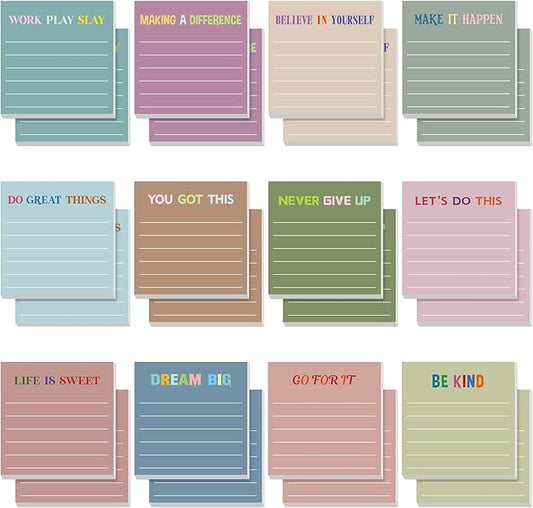 Yinder 24 Pcs Inspirational Sticky Notes Thank You Gift Motivational Sticky Note Pad Employee Appreciation Gift Bulk for Staff Coworker Teacher Nurse Office Groups 3 x 3'' (Motivational,Morandi)
