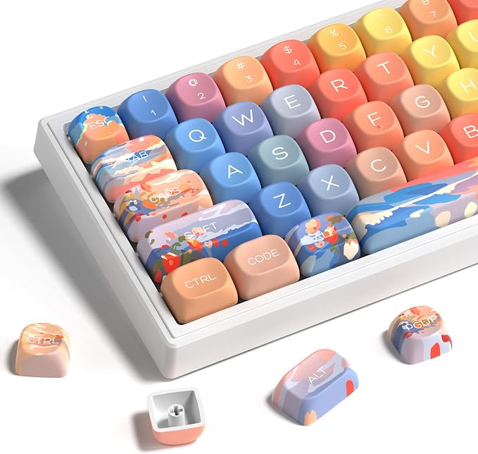 dagaladoo Cute PBT Keycaps Set,Sunset MOA Profile keycaps 60 75 100 Percent,Dye-Sub 134-key Custom Keyboard Keycap for 100% 75% 65% 60% TKL US Layout Mechanical Keyboard