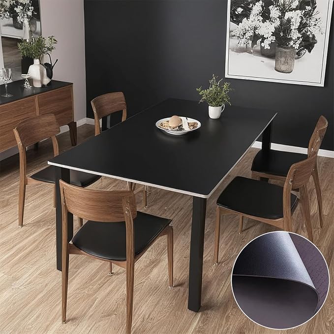 Leather Table Cover,1.8mm Thick,24x48 Inch,Table Protectors for Rectangle,Waterproof Desk Pad, Scratch - Resistant Craft Mat for Dining Table, Office Desk and Art Station (Black+Dark Gray)