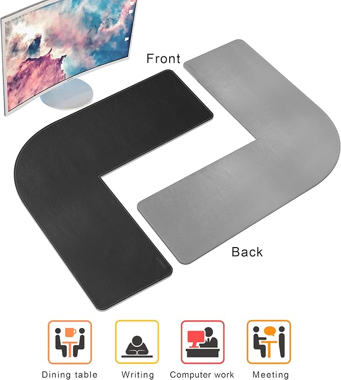 Chihein L-Shaped Desk Pad, Corner Desk Mat (41.3”+ 41.3”) x 12.99”, Computer Office Mouse pad Writing Table Pad for Home Office - Black/Gray
