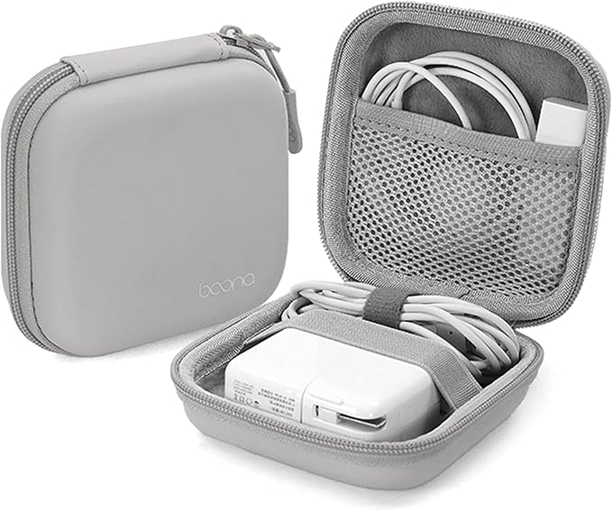 Charger Case for Macbook, Portable Tech Electronic Organizer Bag, Small Travel Storage Pouch for Laptop Accessories, MacBook Power Adapter, Charging Cords, USB Drives, Power Bank (Grey PU, M)