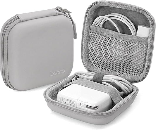 Charger Case for Macbook, Portable Tech Electronic Organizer Bag, Small Travel Storage Pouch for Laptop Accessories, MacBook Power Adapter, Charging Cords, USB Drives, Power Bank (Grey PU, M)